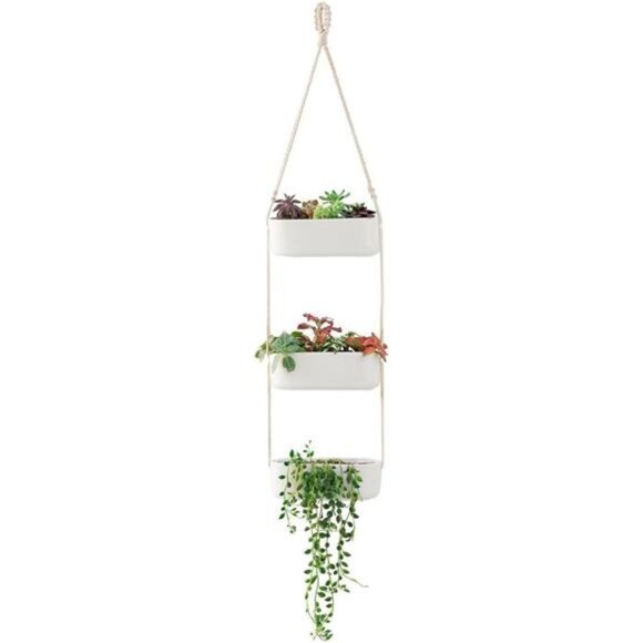Hanging Wall Planter for Indoor Flower Plants, Ceramic Pots for Succulent Herb - Picture 1 of 8